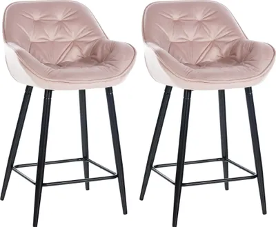 Produktbild von CLP 2er Set Barhocker Gibson Tresenstuhl gepolstert mit Fußstütze pink Material Samt