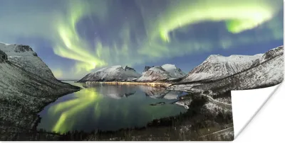 Produktbild von MuchoWow® Poster Nordlichter - Meer - Berge 160x80 cm - Foto Poster
