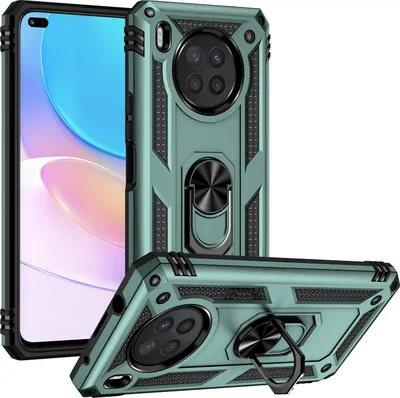 Produktbild von Huawei Nova 8i Hülle, Dual Layer Robust Militäre Schutzhülle mit Ringhalterung Ständer für Huawei Nova 8i Grün