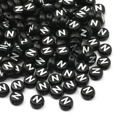 Image de Perles en acrylique en forme de lettres - Perles rondes pour bijoux - Lettre N - 7 mm - 300 pièces - Pour colliers, bracelets et boucles d'oreilles