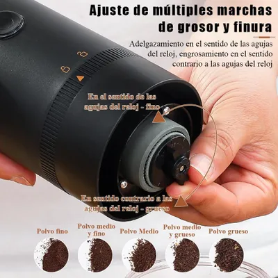 Immagine prodotto di Macinacaffè elettrico portatile - Macinino a cono - Grado di macinatura regolabile, 4-10 livelli - Macinino in Vetroceramica - Batteria ricaricabile - 30 W - Set nero