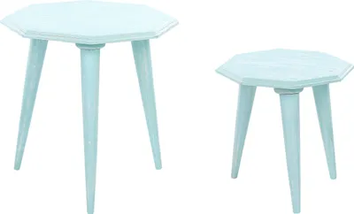 Produktbild von BELIANI Beistelltisch 2er Set Hellblau aus Mangholz Vintage Look Retro Stil Achteckig Dreibeinig Couchtisch Kaffetisch Set für Wohnzimmer