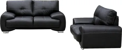 Produktbild von Polstermöbelset Florida 2-Sitzer und Sessel 3-2-1, 3-Sitzer und 1-Sitzer, Wohnzimmer mit einem Set Sesselmöbel - Florida (Schwarz) Kunstleder