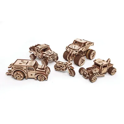 Produktbild von EWA Eco-Wood-Art Vehicles Set 3D Holzpuzzle für Jugendliche und Erwachsene-Mechanisches Transportset Modell-DIY-Bausatz, Selbstmontage, kein Kleber erforderlich-364 Stück, natürlich