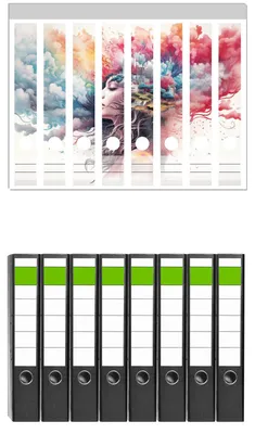 Produktbild von Wallario 8 Stück schmale Ordner inkl. Klebeetiketten mit Motive Traumwelten im Kopf - Set mit Rückenschildern / Ordnerrücken Stickern