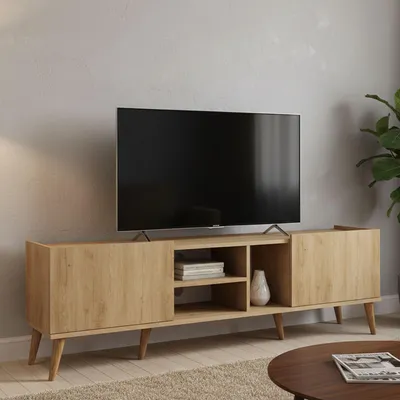 Image de Alberona - Meuble TV, 180x34x52h cm Chêne Brun, une Étagère