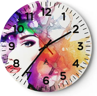 Produktbild von Wanduhr - Rund - Glasuhr - Frau Abstraktion - 30x30cm - Schleichendes Uhrwerk - Lautlos - zum Aufhängen bereit - Dekoration Modern - Wanddekoration aus Glas - C4AR30x30-3689