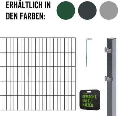 Produktbild von Alberts Doppelstabmatten Zaun, Höhe 180 cm, Länge 30 m, Zaun-Komplettset zum Einbetonieren, anthrazit, Pfosten 60x40 mm