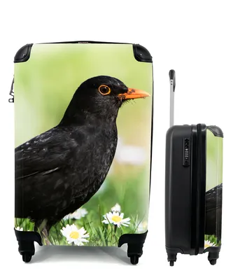 Produktbild von MuchoWow® Koffer Handgepäck Trolley Rollkoffer Kleine Reisekoffer mit 4 Rollen - Vogel - Amsel - Blumen - Cabin Size < 55x40x23 cm & 55x40x20 cm - Fotokoffer - Kabinenkoffer - Boardgepäck - Reise-Box - Reisekoffer - Reisegepäck - Koffer mit Bild - Trolley für Kinder
