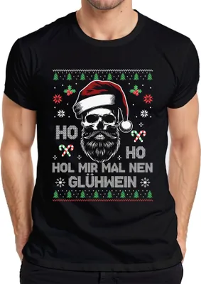 Produktbild von Ho Ho Hol mir mal nen Glühwein Totenkopf - Weihnachten Weihnachtsgeschenk Christmas Herren T-Shirt, Schwarz, S