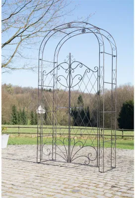 Produktbild von CLP Eisen Rosenbogen Melissa Mit Tor / Tür I Rankbogen Im Landhaus-Stil I Doppeltor Höhe 150 cm I Maße gesamt: B 120 cm, H 220 cm, T 40 cm bronze