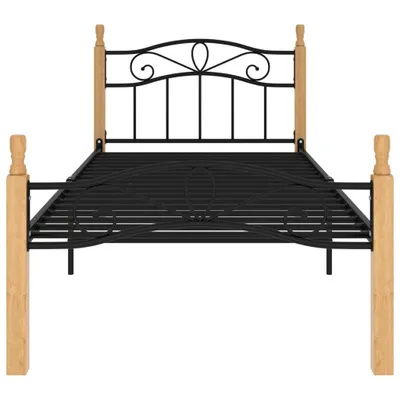 Produktbild von "im Sonderangebot"Bettgestell - CLORIS - Einzelbett - Schwarz Metall und Massivholz Eiche 90x200 cm - Einfache Montage -  - DEMöbel6589798