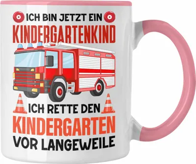 Produktbild von Trendation - Kindergartenkind Tasse Geschenk für Ich Bin Jetzt Kindergartenkind Geschenkidee Spruch Jungs Feuerwehr (Rosa)