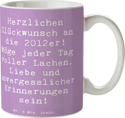 Produktbild von Mr. & Mrs. Panda Keramiktasse Spruch 2012 Geburtstag Glückwünsche - Lavendeltraum - Geschenk, Teetasse, schöne tasse, Kaffeetasse, Happy Birthday, Alter, Liebe, Jahr
