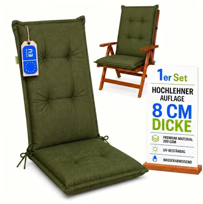Produktbild von Pillows24 - Hochlehner Auflagen 120x50x8 cm | Gesteppte Wetterfeste Gartenstuhlauflagen | Polster Sitzkissen für Gartenmöbel | EU | Grün