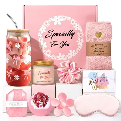 Produktbild von Geschenke zum Geburtstag für Mädchen - Geschenkset für Frauen - Geschenke für Teenager - Wellnessgeschenke - Selbstpflege - Glasbecher mit Deckel