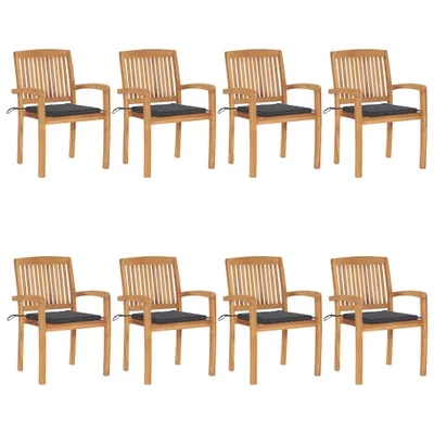 Produktbild von Stapelbare Gartenstühle mit Kissen 8 Stk. Massivholz Teak