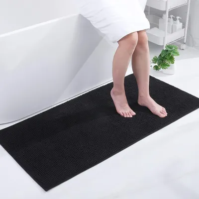 Image de Tapis de bain en microfibre, antidérapant, lavable, 60x120 cm, noir