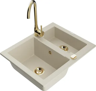 Produktbild von Mexen Carlos 1,5-Becken-Granitspüle mit Mischbatterie Telma, Beige - 6518-69-670200-50