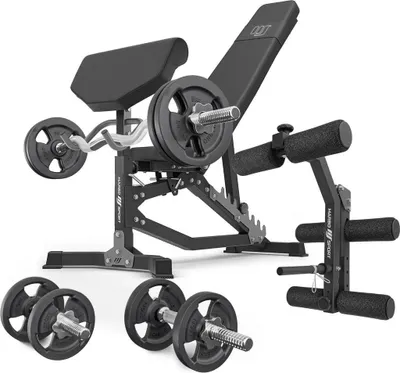Image de Marbo Sport - Ensemble MS39_2.0_42KG | Banc double face + pupitre curl + presse jambes + ensemble de barres et disques d'haltères 42kg