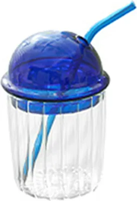 Produktbild von Trinkbecher mit Deckel und Strohhalm-Ripple Glas Eiskaffee Gläser mit Trinkhalm - Breite Trinkgläser für Eistee, Getränke mit Sahne, Milchshakes, Cocktail, blau, 460 ml