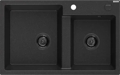 Immagine prodotto di Mexen Tomas lavello da cucina in granito a 2 vasche 800 x 500 mm, nero/argento metallizzato, sifone nero - 6516802000-73-B