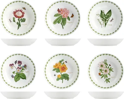 Image de H&h Set de 6 assiettes à soupe fleurs en porcelaine avec différents décors, 20 cm
