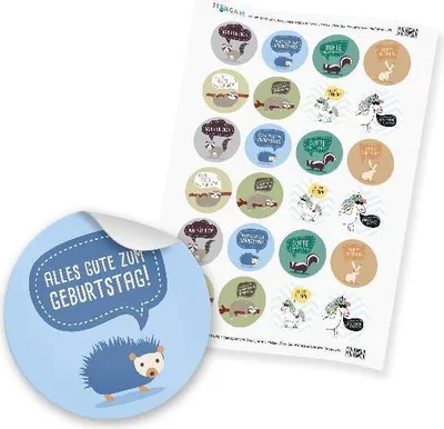 Produktbild von 24 x itenga Sticker „Tiere Geburtstagssprüche Mix“ (Motiv 85)