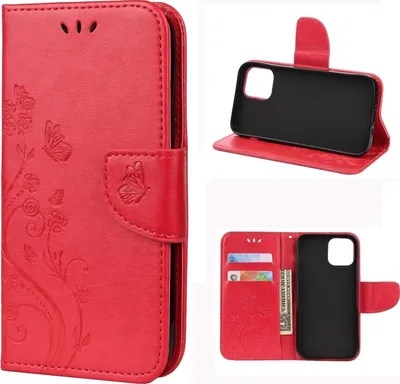 Produktbild von Mobigear Flowers iPhone 12 Mini Hülle Klapphülle Geldbörse - Rot