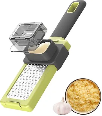 Zdjęcie produktu dla Ibenzoa® Wielofunkcyjna praska i tarkownik do czosnku, wykonane z ABS i stali nierdzewnej, ergonomiczny, antypoślizgowy uchwyt, można myć w zmywarce – idealne do czosnku, imbiru i sera