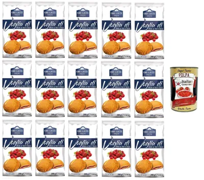 Produktbild von Ore Liete Perugia- Voglia Di Biscotti di frolla ripieniai frutti rossi Lust auf Mürbeteigkekse gefüllt mit roten Früchten 15x200gr + Italian Gourmet polpa 400g