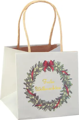 Produktbild von Weihnachtliche Geschenktasche mit Henkeln und festlichem Kranzmotiv, 8 Stück