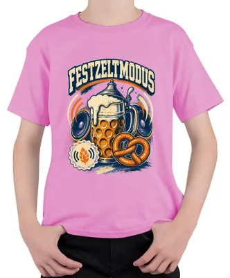 Productafbeelding van Oktoberfest-tentmodus, Wiesn, bierkan, pretzel, lederhosen, dirndl, kinder T-shirt, roze, maat 152