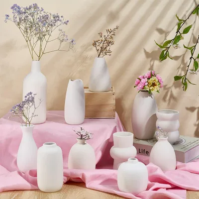 11er Set kleine Keramikvasen, weiße Boho-Vasen für Tischdeko