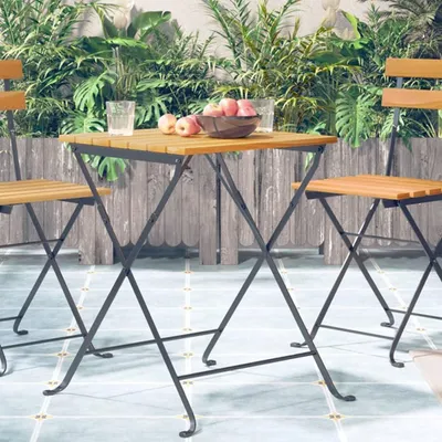 Produktbild von Klappbarer Bistrotisch aus massivem Akazienholz, 55 x 54 x 71 cm, für Garten, Balkon und Terrasse