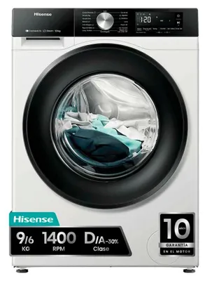 Image de Hisense WD3S9043BW3, Front Filling, Freestanding, White, Left, Grey, Buttons, Pivoting