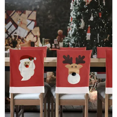 Produktbild von Stuhlhusse rot Weihnachtsmann Rentier Stuhlüberwurf Stuhlbezug Weihnachtsdeko
