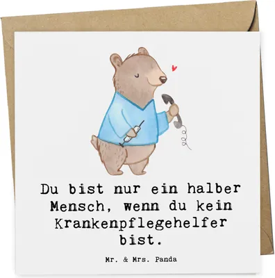 Produktbild von Mr. & Mrs. Panda Glückwunschkarte Krankenpflegehelfer Herz - Weiß - Geschenk, Ausbildung, Beruf, anlasskarte, Klappkarte, faltkarte, Pflegekraft, Grußkarte, doppelkarte