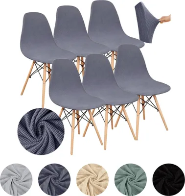 Produktbild von MEBLE ODNOWA, Stuhlhusse, Stuhlbezug, Skandinavischer, Jacquard, Dunkelgrau, 6er Set, Karostruktur, elastisch, Stuhlbezüge, Stuhlhussen, maschinenwaschbar