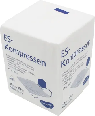 A white cube-shaped box of medical gauze compresses.