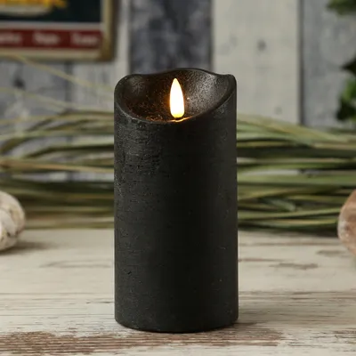 Produktbild von LED Kerze FLAMME - Rustik-Optik - Echtwachs - 3D Flamme - H: 15cm - Batterie - Timer - schwarz