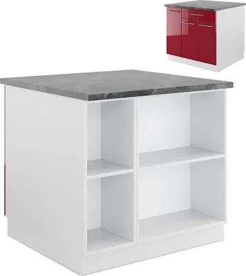 Produktbild von Kücheninsel Vicco Fame-Line Bordeaux Hochglanz/Weiß 90 cm mit Schublade, ohne Arbeitsplatte, Model 38706