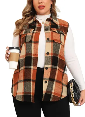 Produktbild von CYCLAMEN Übergröße Damen Flanell Plaid Lange Weste Knopfleiste Ärmellos Jacke Sh