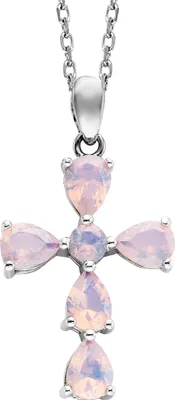 Produktbild von Julie Julsen Anhänger mit Kette 925/- Sterling Silber 38+2,5+2,5cm weiß Zirkonia perlmutt 148250066