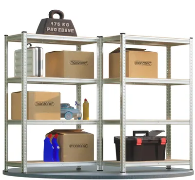 Produktbild von MONZANA® 2x Schwerlastregal 160x90x40cm 1400kg 4 MDF-Platten Regal Lagerregal Kellerregal Steckregal Werkstattregal