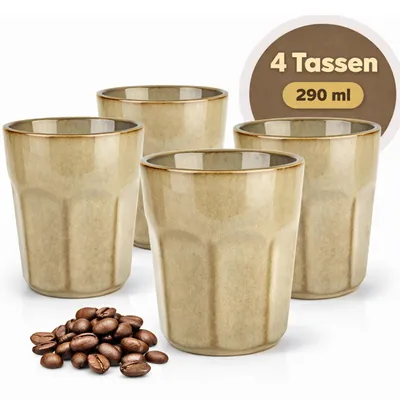 Produktbild von Kaffeetassen 4er Set Tassen Kaffeebecher Kaffeetasse Becher Sand Tasse 290ml