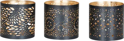 Produktbild von 3er Set Windlicht 10x10cm Metall Schwarz Gold Teelichthalter Kerzen Deko