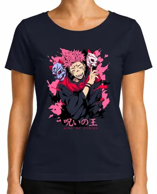 Productafbeelding van Jujutsu Kaisen, Sukuna, Koning van de Vloeken, Anime, Esthetiek, Cadeau, Manga, Dames T-shirt, Marineblauw, Maat L
