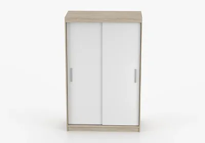 Produktbild von Schwebetürenschrank Kleiderschrank Schrank 120 cm Sonoma Eiche/Weiß ohne Spiegel, 2-türig, Schlafzimmer IMOI X