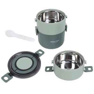 Obrázok produktu pre Termobox na obed 2200 ml | 3-vrstvový box z nehrdzavejúcej ocele 304 Bento Box | Izolovaný prenosný kontajner na jedlo s rukoväťou, zelený